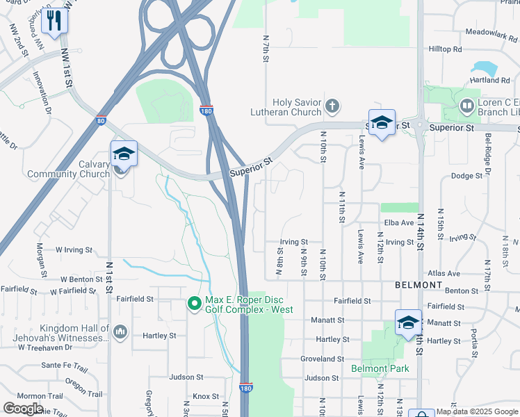 map of restaurants, bars, coffee shops, grocery stores, and more near 4301 North 7th Street in Lincoln