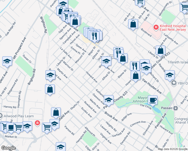 map of restaurants, bars, coffee shops, grocery stores, and more near 90 Wonham Street in Clifton