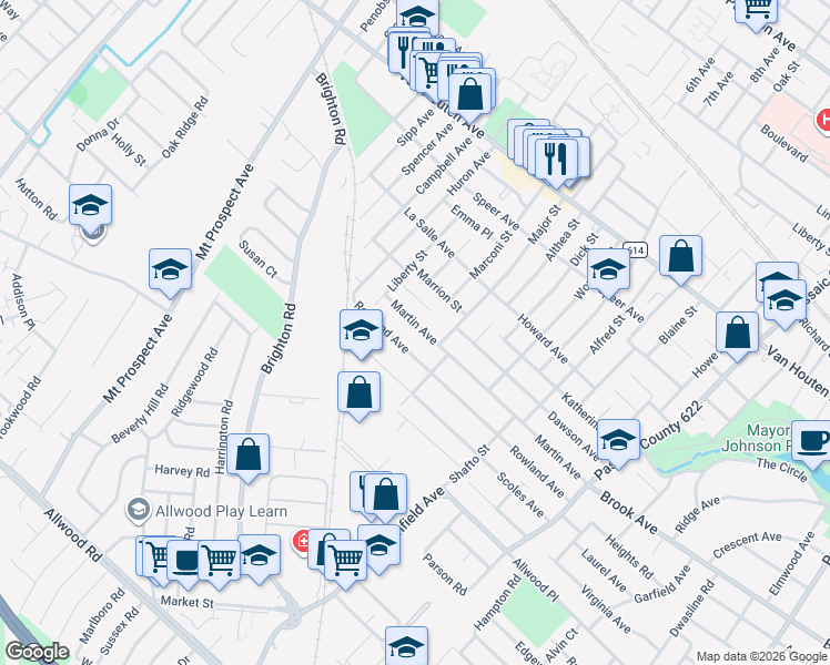 map of restaurants, bars, coffee shops, grocery stores, and more near 51 Belrose Court in Clifton