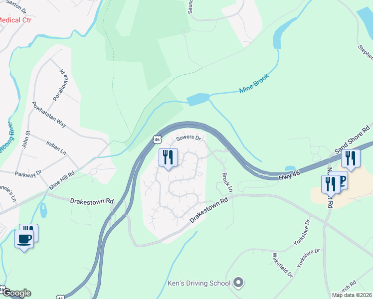 map of restaurants, bars, coffee shops, grocery stores, and more near 83 Sowers Drive in Hackettstown