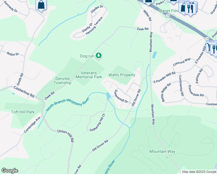 map of restaurants, bars, coffee shops, grocery stores, and more near 54 F Huston Taylor Court in Morris Plains
