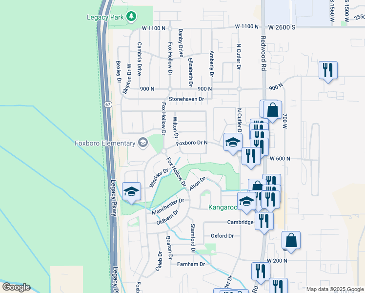 map of restaurants, bars, coffee shops, grocery stores, and more near 975 Foxboro Drive North in North Salt Lake