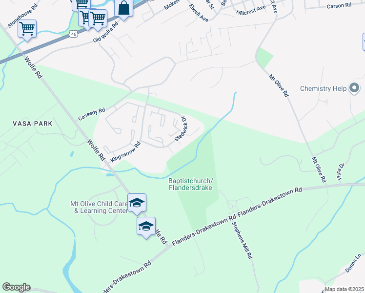 map of restaurants, bars, coffee shops, grocery stores, and more near 110 Stedwick Drive in Mount Olive