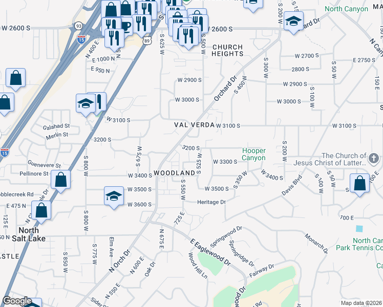 map of restaurants, bars, coffee shops, grocery stores, and more near 3241 Plum Tree Lane in Bountiful