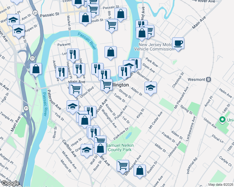 map of restaurants, bars, coffee shops, grocery stores, and more near in Wallington
