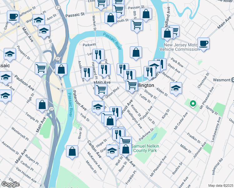 map of restaurants, bars, coffee shops, grocery stores, and more near 161 Wallington Avenue in Wallington