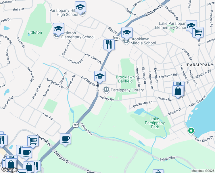 map of restaurants, bars, coffee shops, grocery stores, and more near 7 Marston Drive in Morris Plains