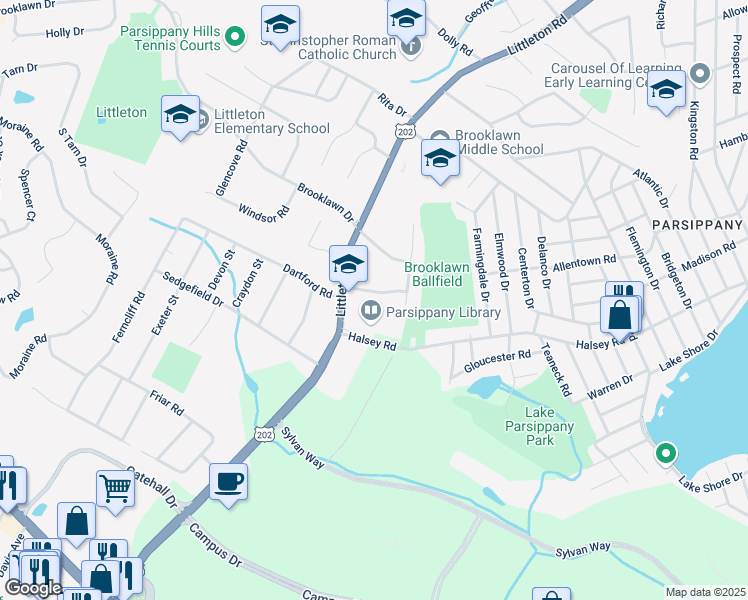 map of restaurants, bars, coffee shops, grocery stores, and more near 7 Marston Drive in Morris Plains