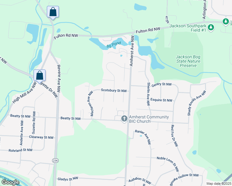map of restaurants, bars, coffee shops, grocery stores, and more near 4998 Stanbury Circle Northwest in Massillon