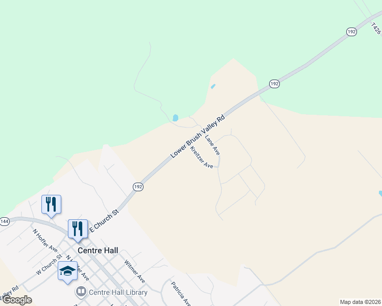 map of restaurants, bars, coffee shops, grocery stores, and more near 110 Kreitzer Avenue in Centre Hall