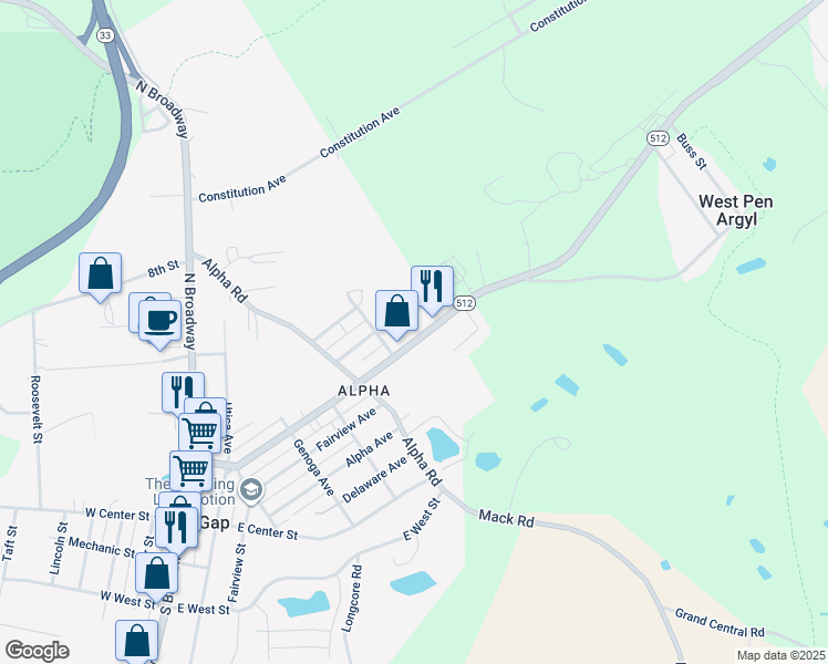 map of restaurants, bars, coffee shops, grocery stores, and more near 532 North Lehigh Avenue in Wind Gap