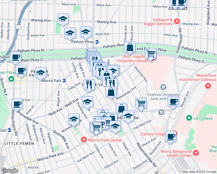 map of restaurants, bars, coffee shops, grocery stores, and more near 1978 Williamsbridge Road in Bronx