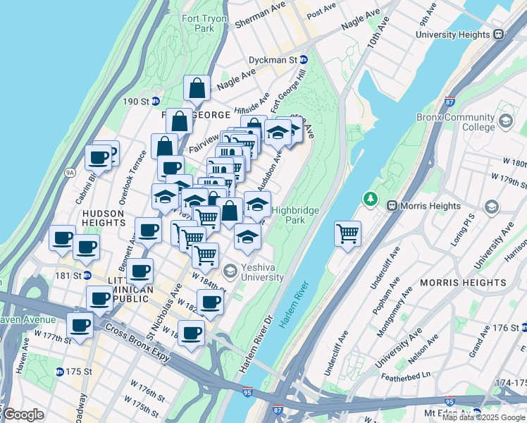 map of restaurants, bars, coffee shops, grocery stores, and more near in New York