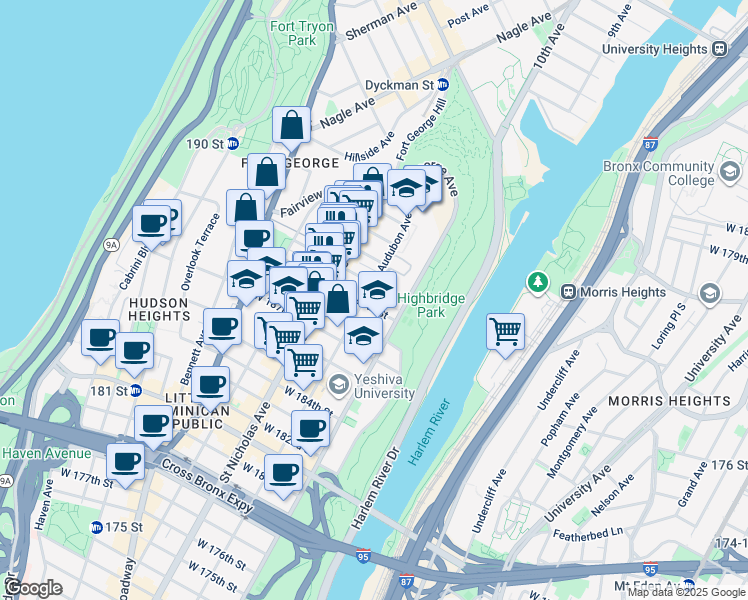 map of restaurants, bars, coffee shops, grocery stores, and more near in New York