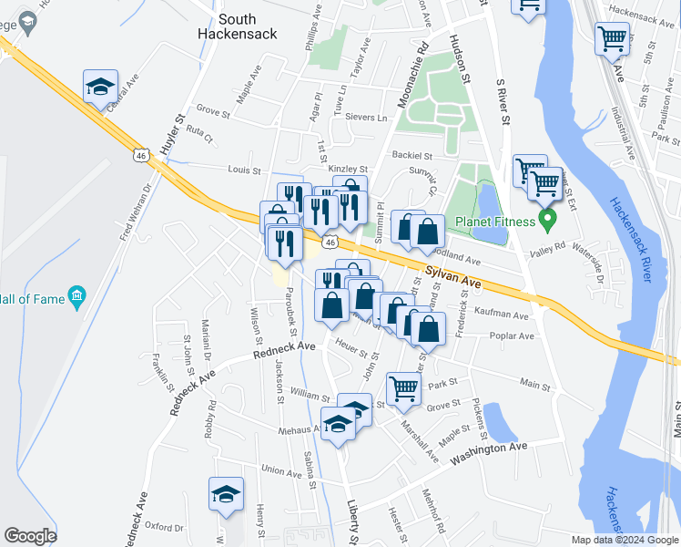 map of restaurants, bars, coffee shops, grocery stores, and more near 297 Liberty Street in Little Ferry