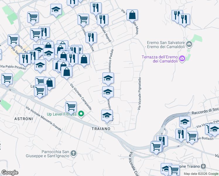 map of restaurants, bars, coffee shops, grocery stores, and more near in Napoli