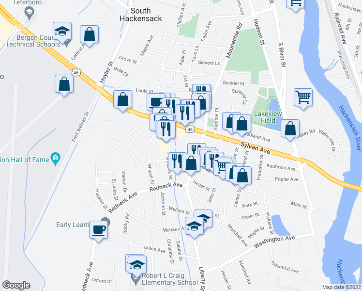 map of restaurants, bars, coffee shops, grocery stores, and more near 282 Main Street in Little Ferry