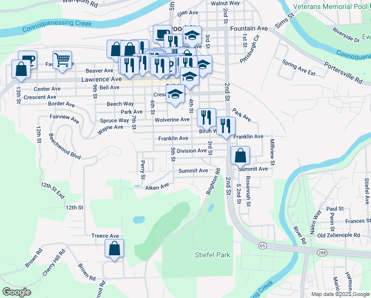 map of restaurants, bars, coffee shops, grocery stores, and more near 408 Division Avenue in Ellwood City