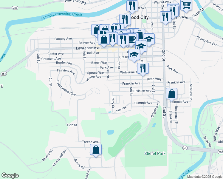 map of restaurants, bars, coffee shops, grocery stores, and more near 620 Fairview Avenue in Ellwood City