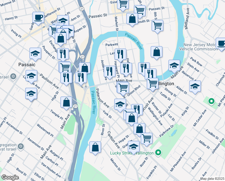 map of restaurants, bars, coffee shops, grocery stores, and more near 141 Anderson Avenue in Wallington