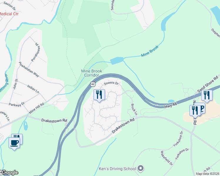 map of restaurants, bars, coffee shops, grocery stores, and more near 83 Sowers Drive in Hackettstown