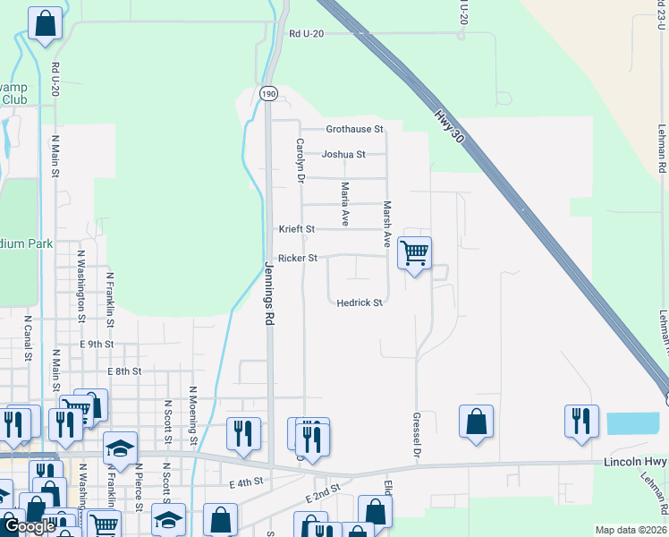 map of restaurants, bars, coffee shops, grocery stores, and more near 1117 Rozelle Avenue in Delphos