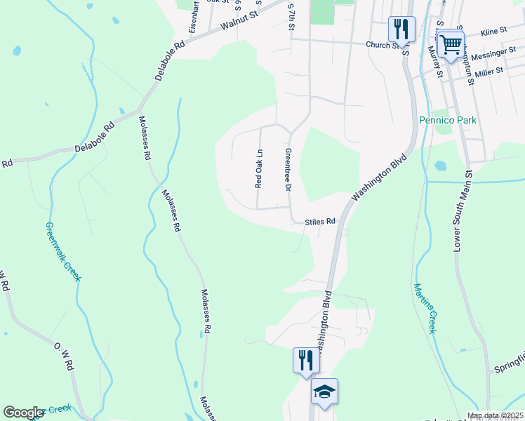 map of restaurants, bars, coffee shops, grocery stores, and more near 177 Red Oak Lane in Bangor