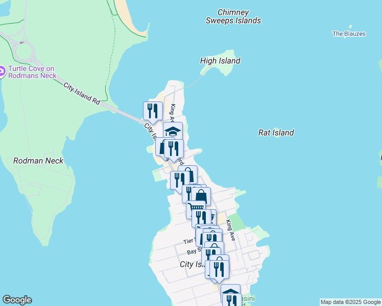 map of restaurants, bars, coffee shops, grocery stores, and more near 193 Cross Street in The Bronx