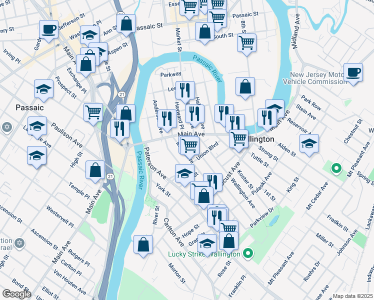 map of restaurants, bars, coffee shops, grocery stores, and more near 156 Hayward Place in Wallington