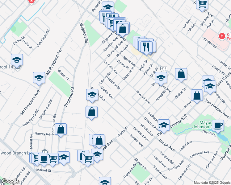 map of restaurants, bars, coffee shops, grocery stores, and more near 51 Belrose Court in Clifton