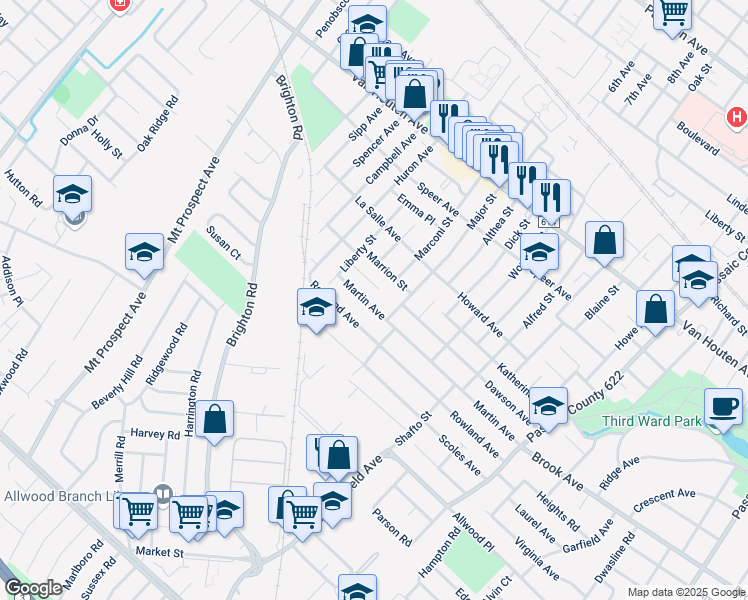 map of restaurants, bars, coffee shops, grocery stores, and more near 51 Belrose Court in Clifton