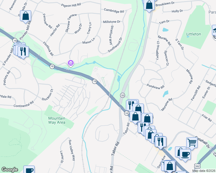 map of restaurants, bars, coffee shops, grocery stores, and more near 2350 New Jersey 10 in Morris Plains