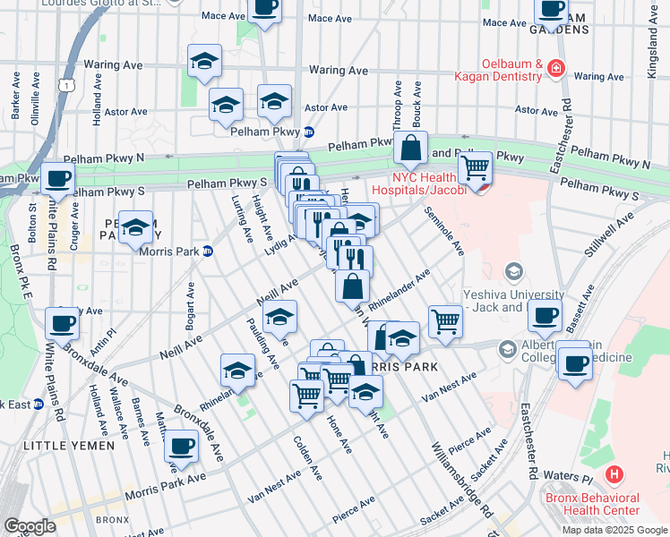 map of restaurants, bars, coffee shops, grocery stores, and more near 1978 Williamsbridge Rd in Bronx