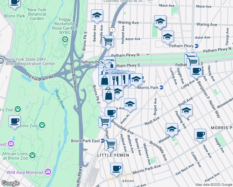 map of restaurants, bars, coffee shops, grocery stores, and more near 2120 Cruger Avenue in Bronx