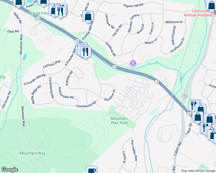 map of restaurants, bars, coffee shops, grocery stores, and more near 19 Stockton Ct in Morris Plains