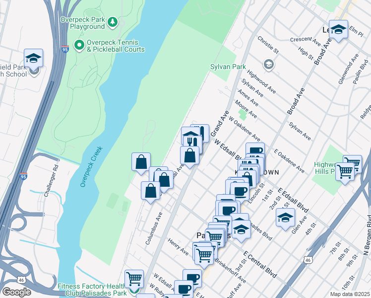 map of restaurants, bars, coffee shops, grocery stores, and more near 170 Fair Street in Palisades Park