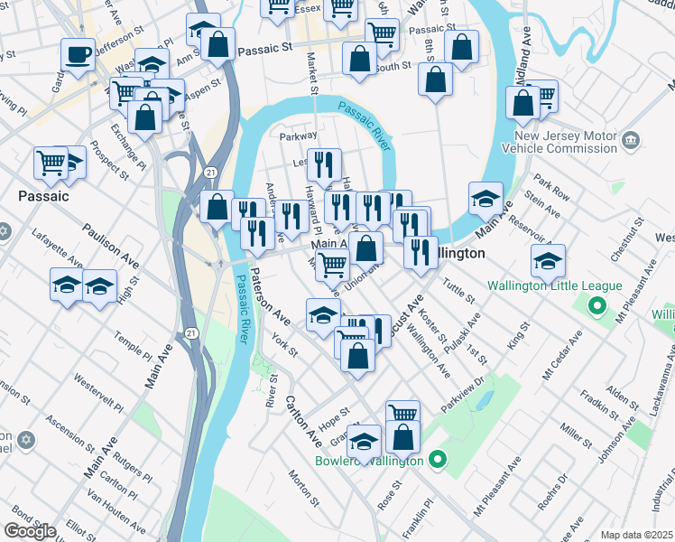 map of restaurants, bars, coffee shops, grocery stores, and more near 156 Hayward Place in Wallington