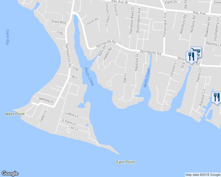 map of restaurants, bars, coffee shops, grocery stores, and more near 16 Canal Way in Hampton Bays