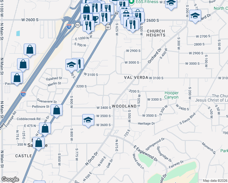 map of restaurants, bars, coffee shops, grocery stores, and more near 612 West 3300 South in Bountiful