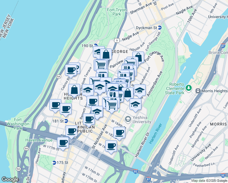 map of restaurants, bars, coffee shops, grocery stores, and more near in New York