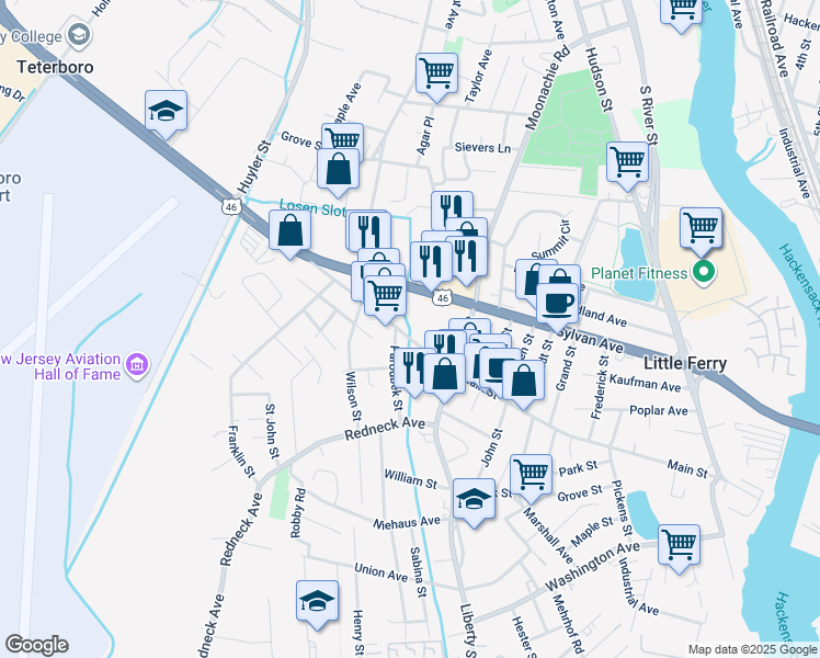 map of restaurants, bars, coffee shops, grocery stores, and more near 282 Main Street in Little Ferry