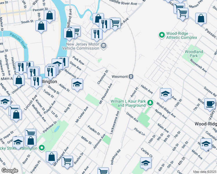map of restaurants, bars, coffee shops, grocery stores, and more near 58 Wagner Avenue in Wallington