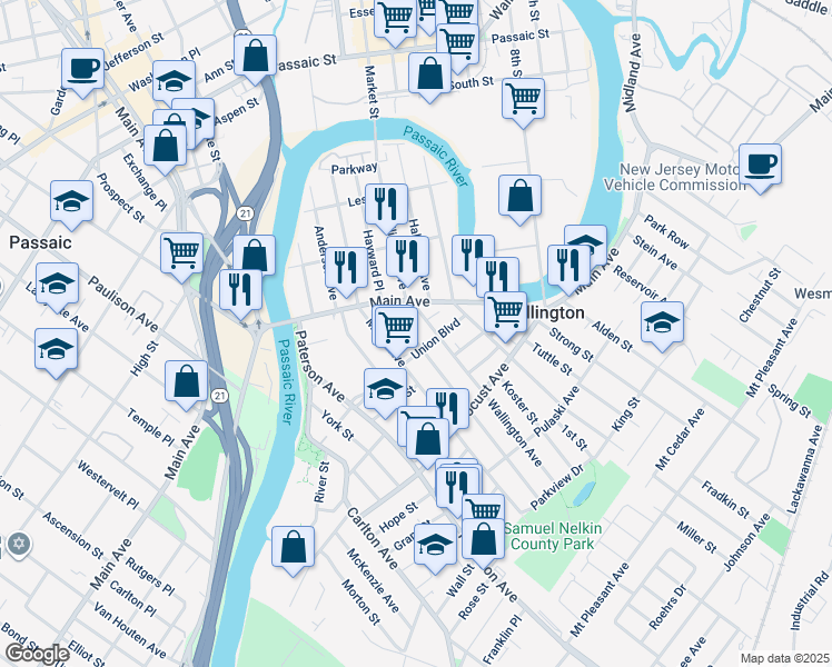 map of restaurants, bars, coffee shops, grocery stores, and more near 156 Hayward Place in Wallington