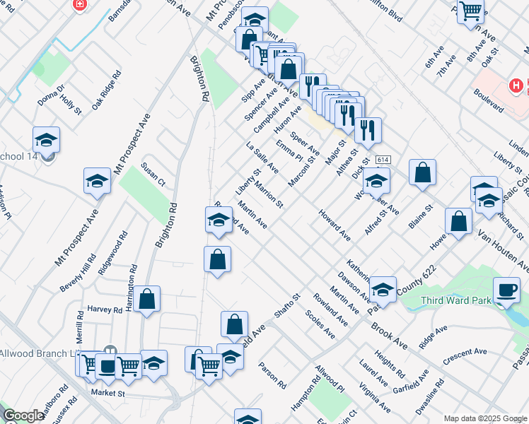map of restaurants, bars, coffee shops, grocery stores, and more near 51 Belrose Ct in Clifton