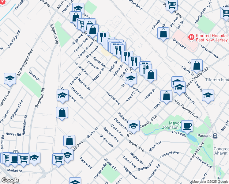 map of restaurants, bars, coffee shops, grocery stores, and more near 90 Wonham Street in Clifton