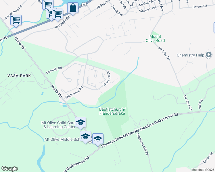 map of restaurants, bars, coffee shops, grocery stores, and more near 104 Stedwick Drive in Mount Olive