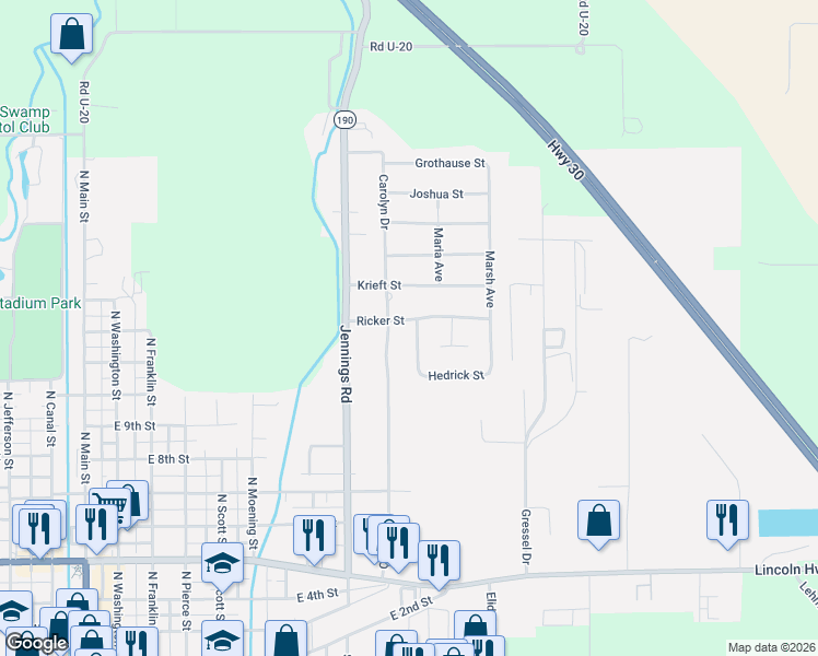 map of restaurants, bars, coffee shops, grocery stores, and more near 1117 Rozelle Ave in Delphos