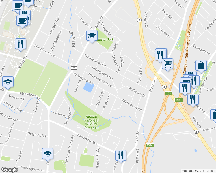 map of restaurants, bars, coffee shops, grocery stores, and more near 27 Haussler Terrace in Clifton