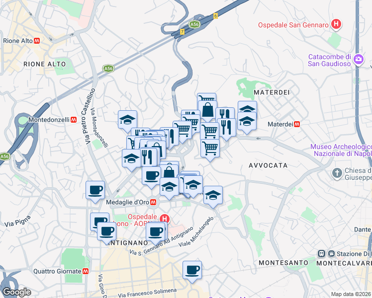 map of restaurants, bars, coffee shops, grocery stores, and more near 4 Traversa Privata Pola in Napoli
