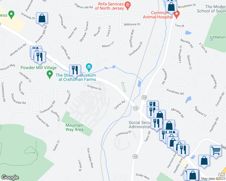 map of restaurants, bars, coffee shops, grocery stores, and more near 2429 Highway 10 in Morris Plains